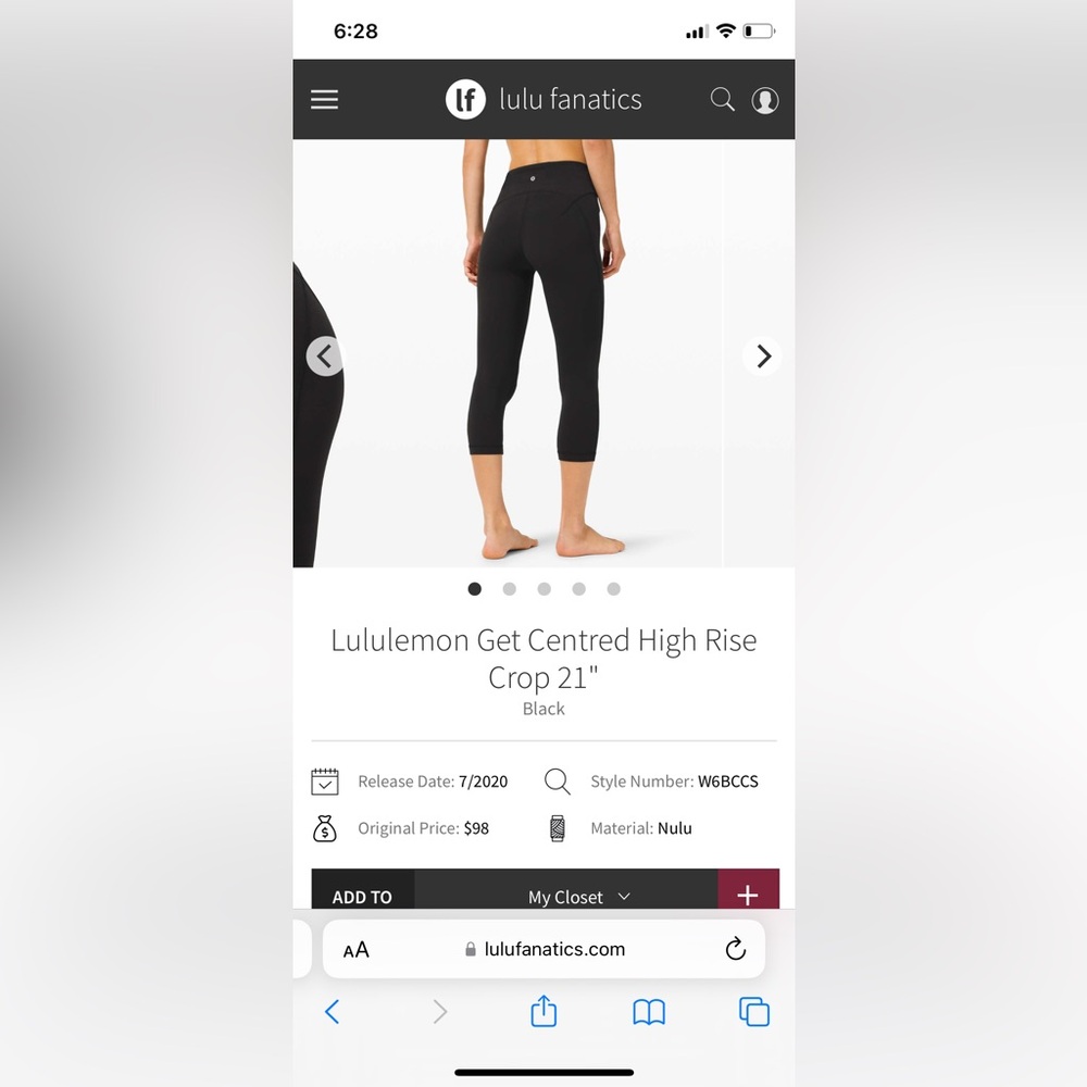 Lululemon get centered high rise crop 21”